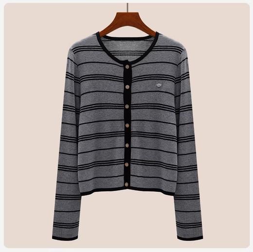 依莎 撞色条纹针织开衫 商品图1