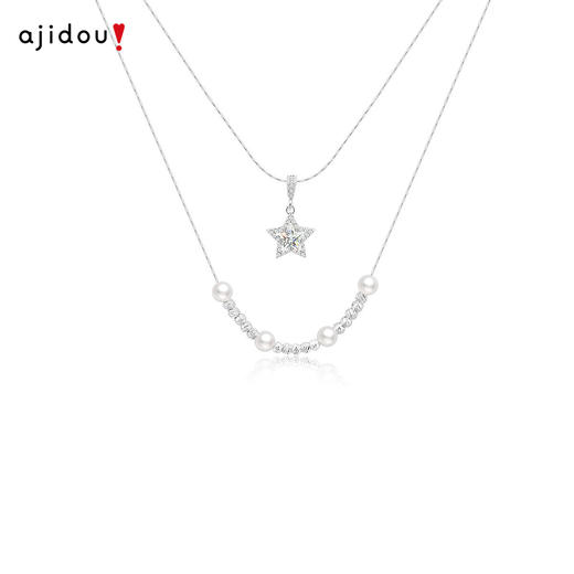 AJIDOU阿吉豆项链女款珍珠星星双层叠戴设计感小众轻奢气质锁骨链 商品图3
