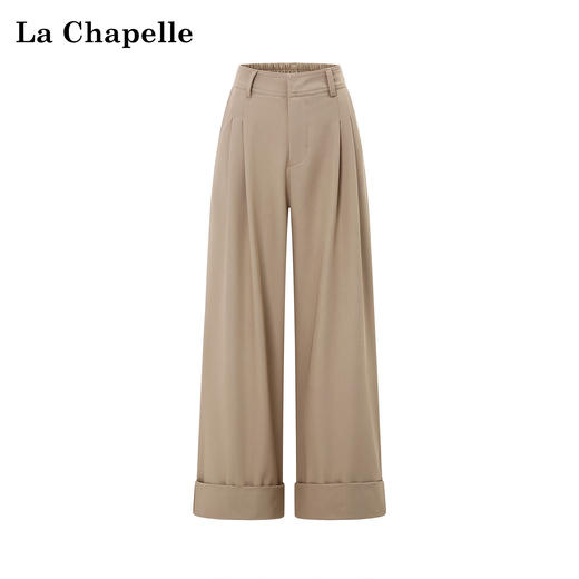 天猫同步【简约高级感】拉夏贝尔/La Chapelle通勤百搭阔腿裤微弹半松紧压褶卷边显瘦休闲裤 商品图0