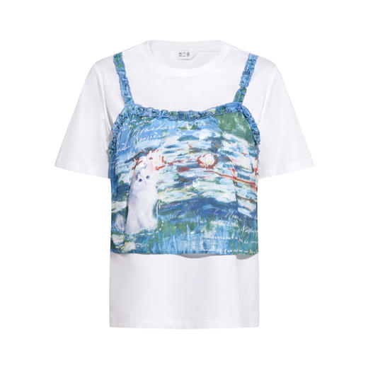 两三事 街角晴光 2026春季新款小清新印花拼接假两件短袖t恤女 商品图4