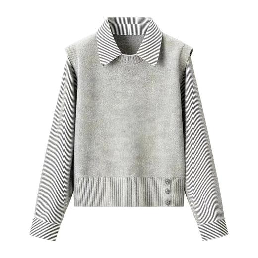 F031222春季新款气质减龄百搭宽松显瘦针织假两件上衣 商品图1