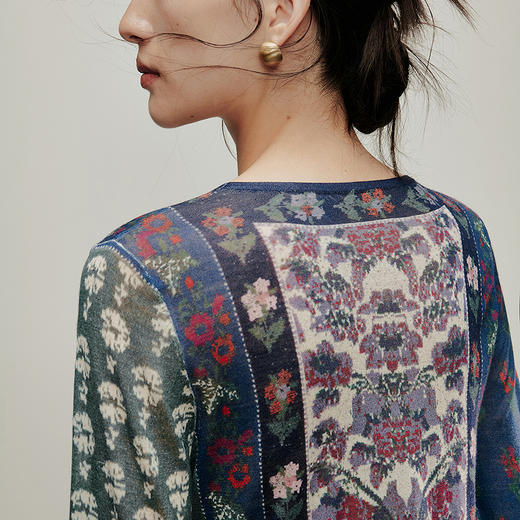 【林栖设计小店】古画复现|绵羊毛复古印花优雅修身显瘦2026春新款毛衣T1961395 商品图4