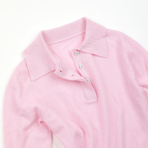 ROMI STUDIO100%澳洲羊毛高弹polo领半开扣粉色毛衫/POLO领上衣RWDSST2831 商品图7