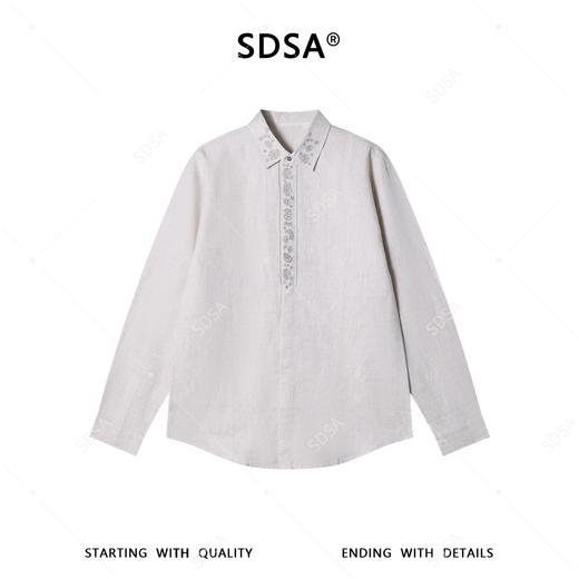 SDSA男装2026新款高贵轻奢新中式刺绣花卉设计长袖衬衫百搭衬衣 商品图0