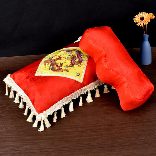 红色龙凤 寿衣男女全套配件寿枕头枕脚蹬印花流苏龙凤枕 商品图0