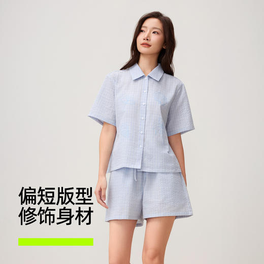 【新品上新】有棵树泡泡纱刺绣短袖可外穿女士家居服套装-J1213 商品图3