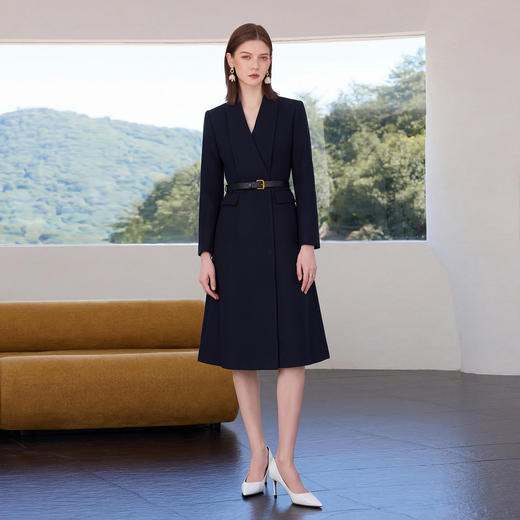 IWY/高级感藏青色连衣裙女收腰显瘦职业装通勤裙气质商务西装裙Q1518 商品图1