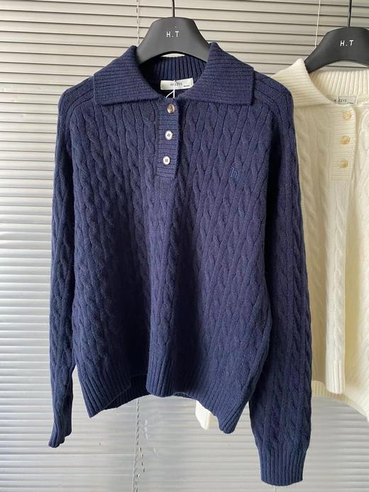 F031259新品针织衫时尚休闲减龄百搭复古学院风翻领绞花毛衫女 商品图4