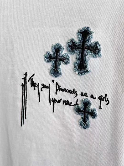 F031202春夏新款男女同款水洗磨破工艺 logo牛仔贴布刺绣短袖T恤 商品图10