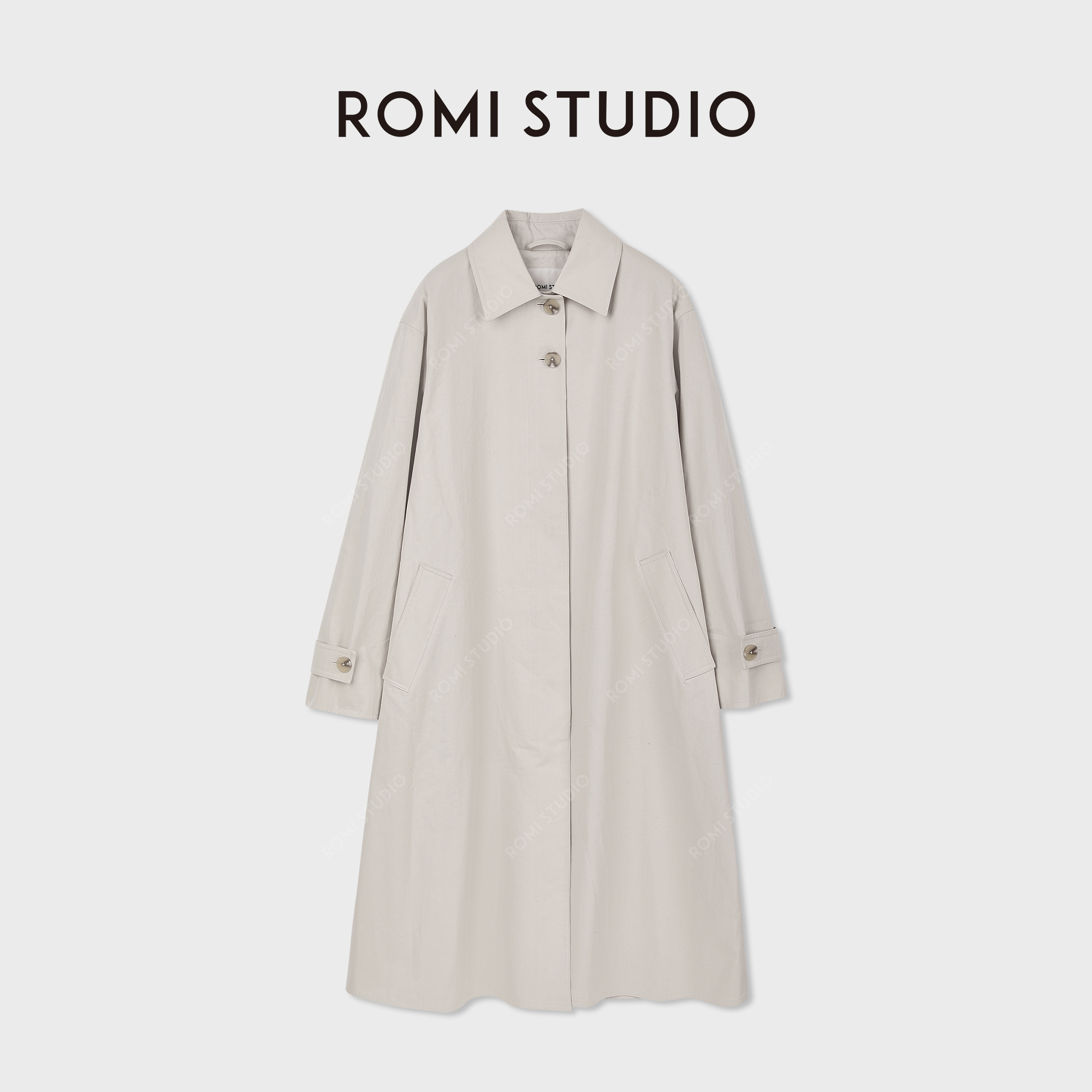 ROMI STUDIO100%高支匹马棉牛角扣立体挺括风衣外套RWCSWG6984