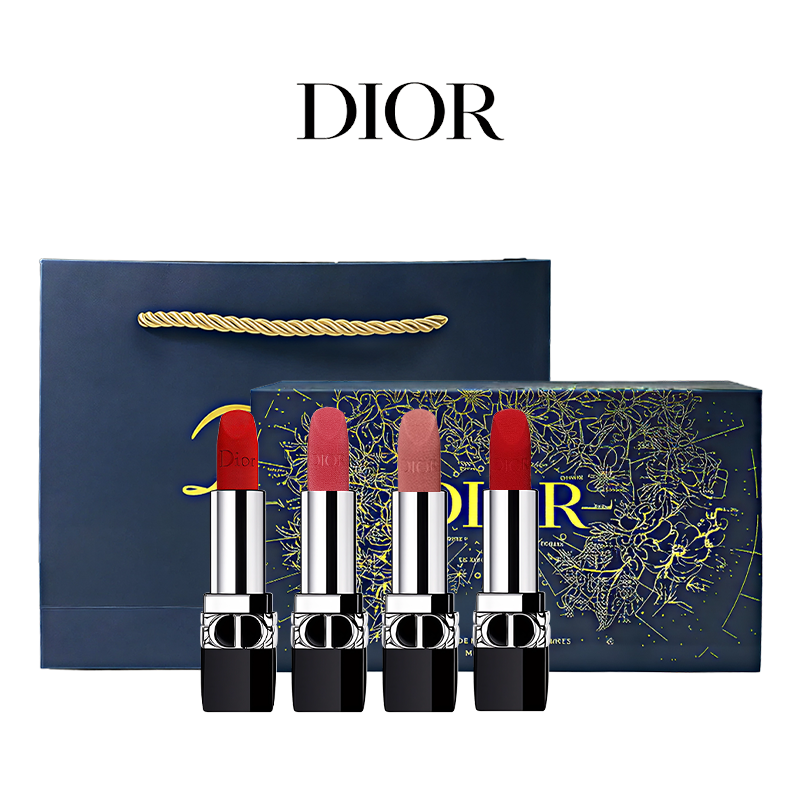【送礼袋】DIOR迪奥mini口红四件套礼盒1.5g*4支（#丝绒999+#丝绒720+#哑光100+#丝绒760）一般贸易