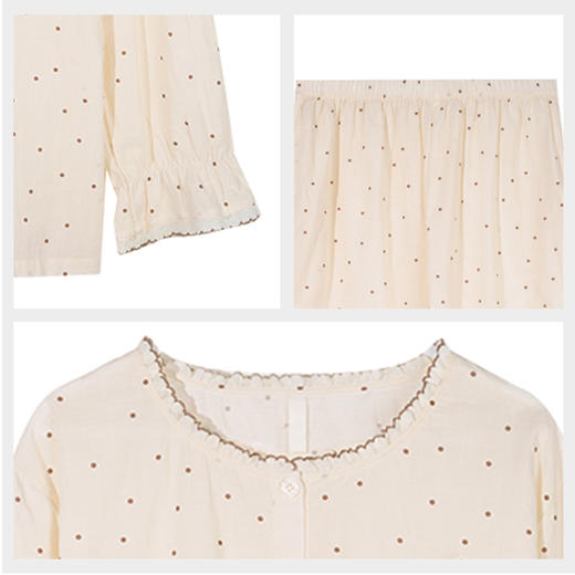 【7.5折限时特惠】【秀黛】女圆领波点印花长袖套装棉竹节柔软透气精致波点卡通绣简约清新女春秋睡衣家居服W1551017T【门店同款】 商品图4