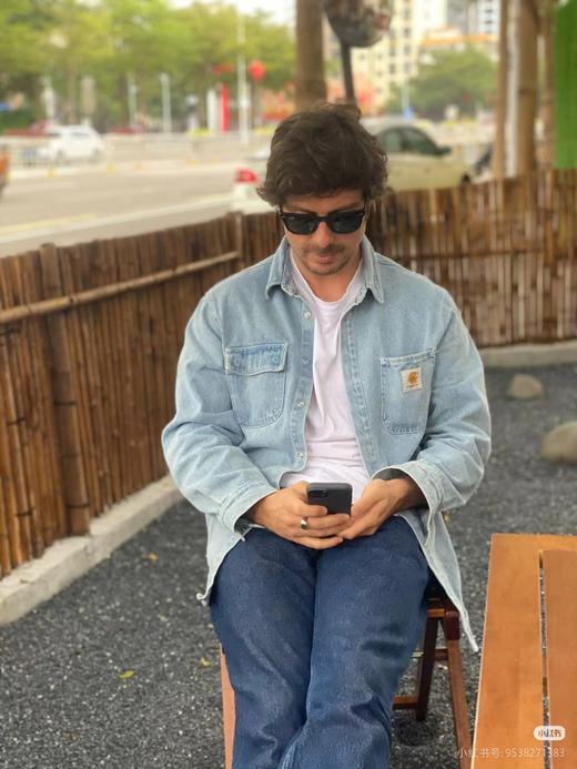 F031248洗水牛仔面料时尚翻领单排扣男女同款牛仔衬衫外套 商品图7