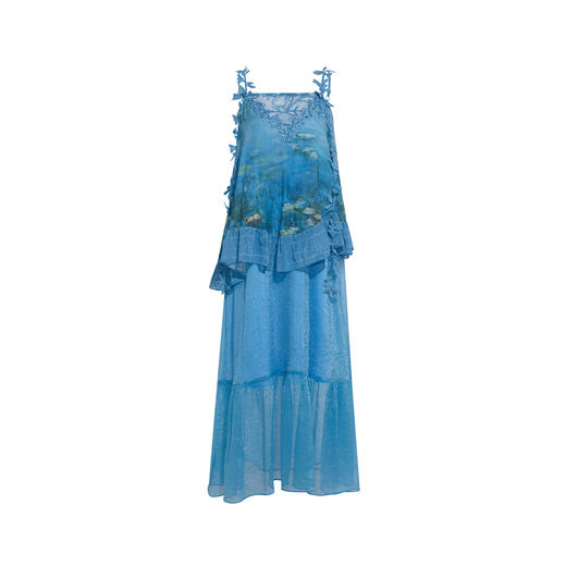 两三事 始夏蝉鸣 2026春季新款小清新蕾丝拼接印花花边吊带连衣裙 商品图4