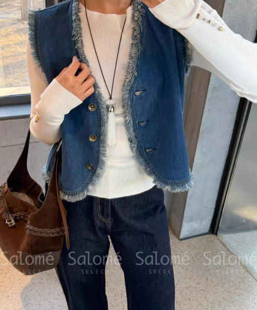 老米优品🎈3-5天！福利款❤ 出口品质。懒人穿搭天花板《复古水洗单宁毛边设计款牛仔马甲+鱼尾裙套装》甜酷平衡刚刚好，毛边设计+同色系高级感拉满~TZ260312A 商品图9