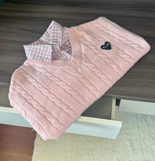 F031261少女感浅粉色宽松oversize黑色爱心刺绣假两件针织毛衣 商品图8