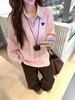 F031261少女感浅粉色宽松oversize黑色爱心刺绣假两件针织毛衣 商品缩略图3
