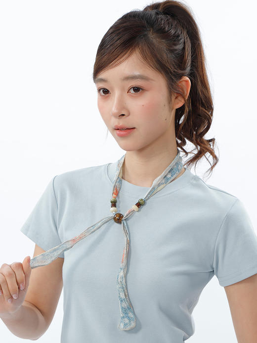 法式复古碎花设计串珠颈带巾丝巾-纪念日百货门店同款169698416 商品图3