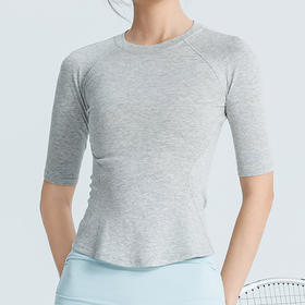 跃牌【周游世界】小圆领半袖T恤修身短款健身运动普拉提上衣TP1036