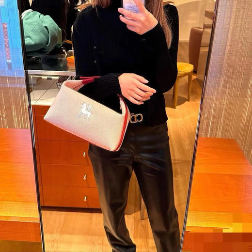 爱马仕 Bride-à-Brac 小马 刺绣 帆布拼红 饭盒包 商品图3