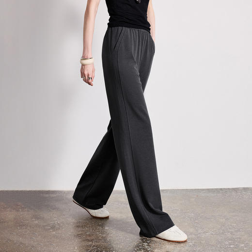 初语莱赛尔竖条休闲裤女2026新款垂感松紧腰窄版阔腿裤卫衣裤 商品图2