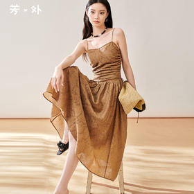 芳外新款轻奢提花吊带裙褶皱法式优雅连衣裙女8T23CL1056