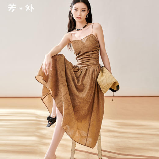 芳外新款轻奢提花吊带裙褶皱法式优雅连衣裙女8T23CL1056 商品图0