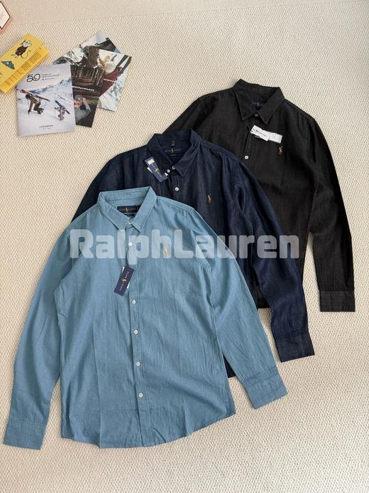 万针彩马刺绣！拉夫劳伦水洗薄牛仔长袖衬衫 商品图1