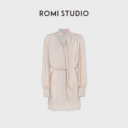 ROMI STUDIO19姆米双乔桑蚕丝软滑法式波点飘带连衣裙RWCSLY7477 商品图1