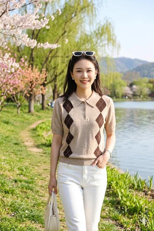 英伦概念|miu系菱格翻领短袖羊毛衫 商品图2