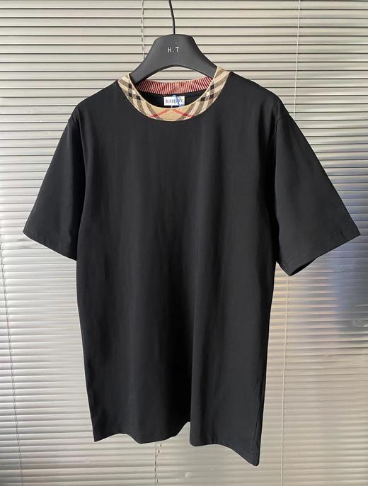 F031264简约基础款tee领口格纹撞色圆领休闲正肩短袖 商品图2