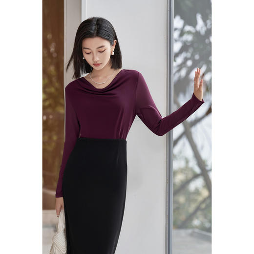 剩S/M/L/XL 西梅紫荡领长袖T恤5J25CT4396 商品图3