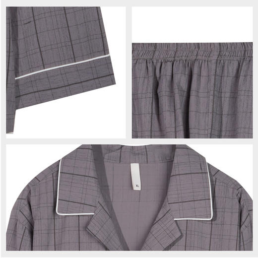 【7.5折限时特惠】【秀黛】男翻领格子长袖套装男士棉春秋长袖家居服睡衣W1550007T【门店同款】 商品图4