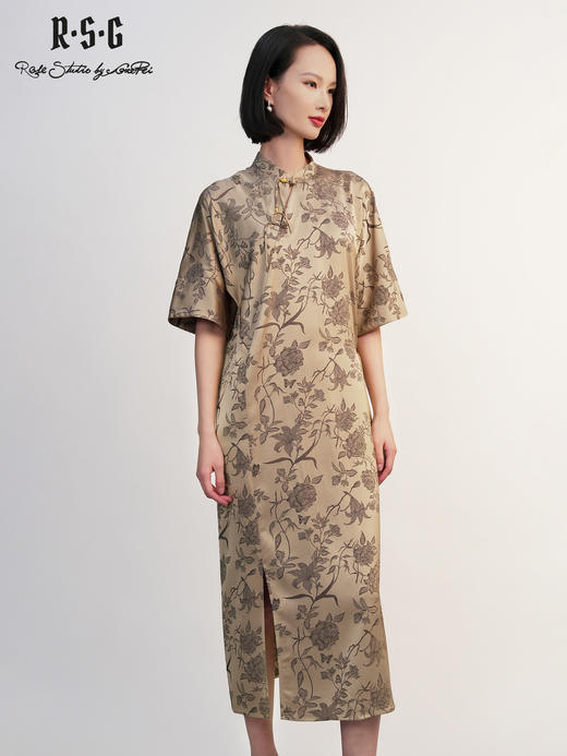 郭培成衣RSG「棕韵花笺」植物印花新中式连衣裙 商品图2