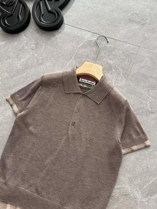 F031210泰兰德同款假两件格纹拼接不规则下摆短袖羊毛针织衫 商品图2