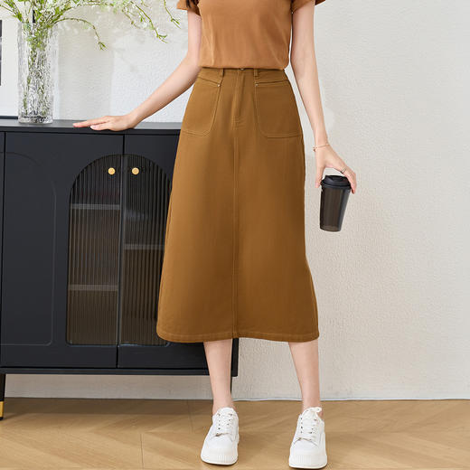 剩S 米思阳2025秋季新款时尚休闲天丝半身裙高腰设计感裙子 商品图2