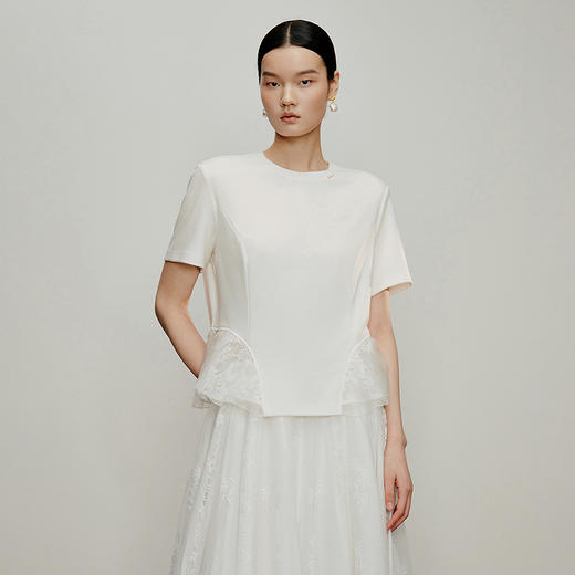 【林栖设计小店】凉风荷语|手钩贝壳牌多色桑蚕丝蕾丝飞片2026夏新款T恤1962184 商品图5