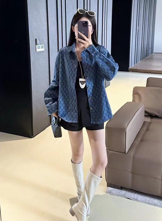 F031254新款满印双G字母单排扣情侣款洗水牛仔衬衫上衣外套 商品图7