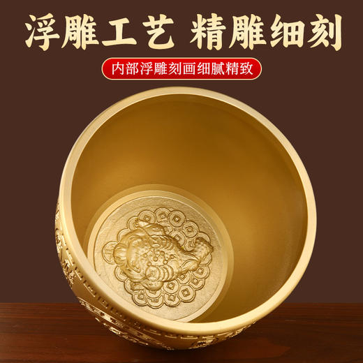 「黄铜百福缸！匠心工艺」黄铜米缸百福铜缸招聚宝盆摆件财存钱罐家居客厅店铺装饰精雕摆件居家饰品 商品图2