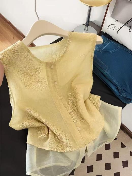 国风别致设计款上衣 今年流行 漂亮别致独特绝美 时尚小众设计 高奢百搭宽松蓝色上衣夏 商品图5