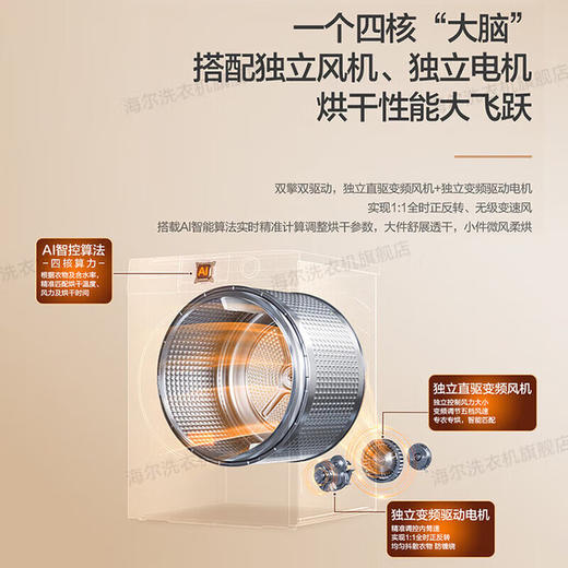 海尔（Haier）77E烘干机双擎热泵干衣机家用烘衣服护理10公斤小型4层毛屑过滤除菌螨烘干机 GA100-STF77EU1 商品图2