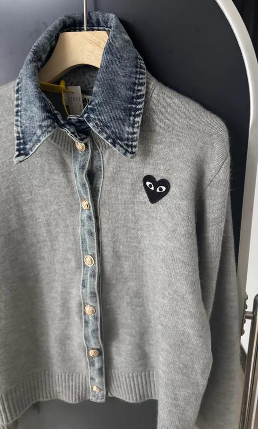 F031215针织拼接牛仔衬衫翻领假两件开衫短款外套 商品图11