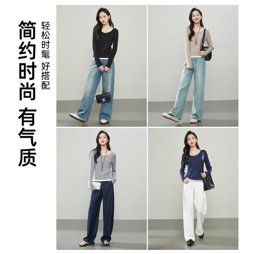【春新品！假两件-打底衫】逸阳可外穿正肩宽松显瘦内搭打底衫莱赛尔T恤5108 商品图6