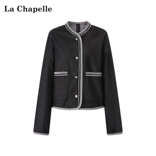 拉夏贝尔/La Chapelle挺括有型~复古圆领撞色边饰气质短款上衣外套女春季 商品图1