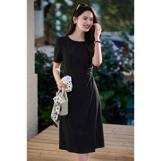 米思阳2026春季新款优雅气质修身连衣裙褶皱设计感圆领包臀裙1019 商品图7