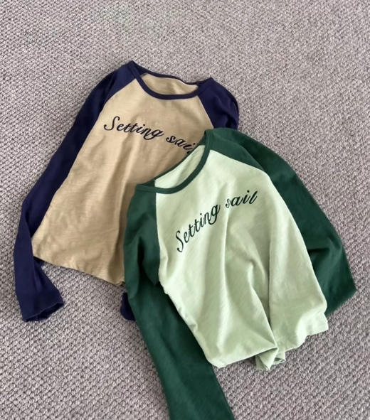 老米优品🎈3-5天！韩代同款！《竹节棉⛵ 航海风字母插肩撞色美式tee》把自由与热爱穿在身上，小宽松版型，舒适自在~ ！T260312A 商品图2