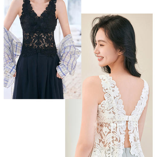 【带胸垫】女士新款蕾丝长款背心宽肩带美背背扣【FF26523】 商品图3