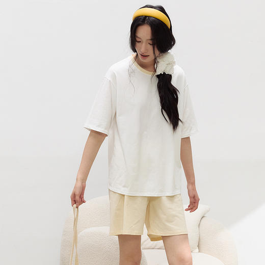 【2026夏季新品】棉柔・撞色家居服套装 可外穿棉睡衣女春夏套头亲肤舒适 简约短袖短裤套装 商品图5