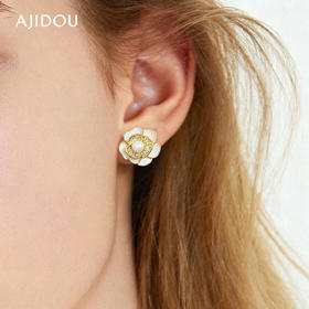 AJIDOU阿吉豆山茶花耳钉女S925银爆款珍珠耳饰轻奢配饰高级感耳环