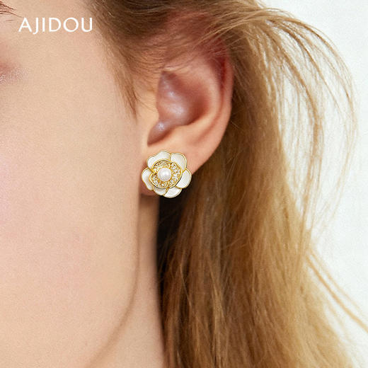 AJIDOU阿吉豆山茶花耳钉女S925银爆款珍珠耳饰轻奢配饰高级感耳环 商品图0